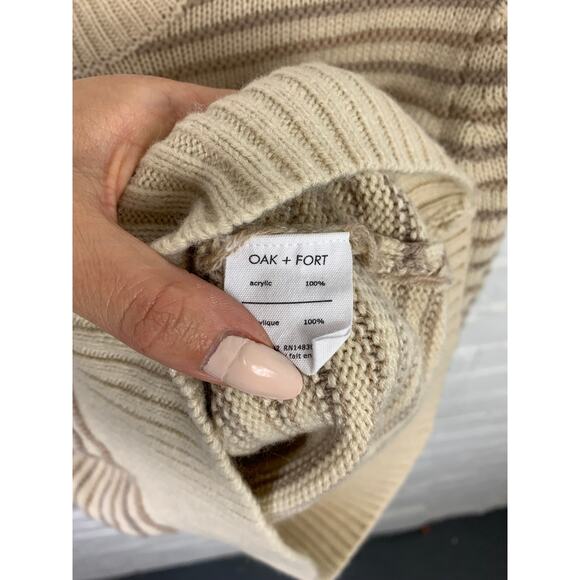 Oak + Fort  Women's Striped Crewneck Sweater Long Sleeves Brown Cream Size M - Picture 3 of 5